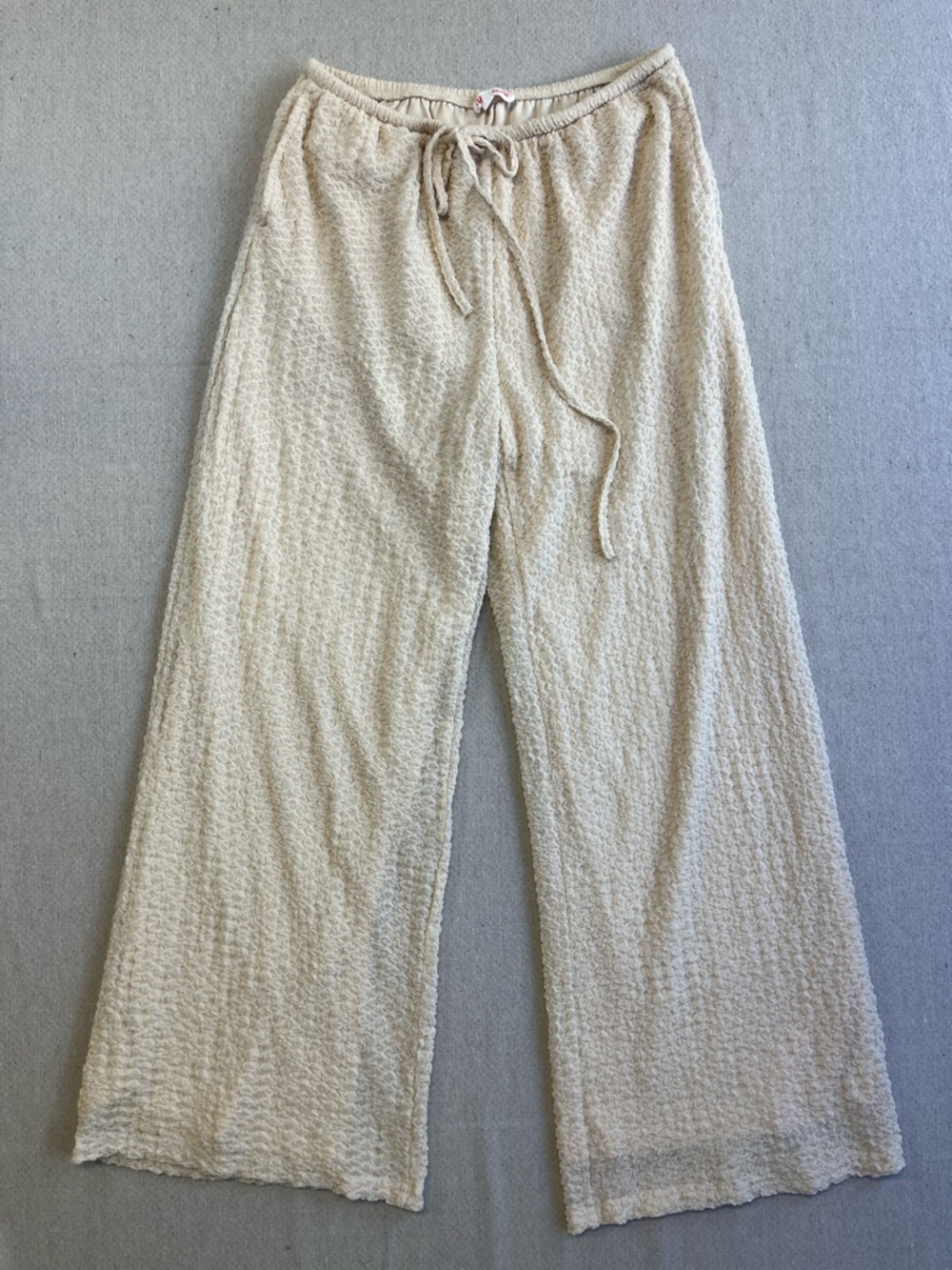Bailey Rose Textured Wide Leg Lounge Pants Cream Drawstring Size Small